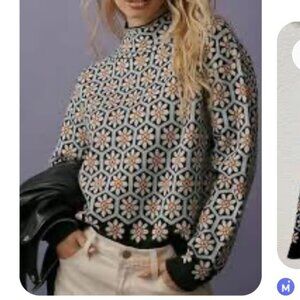 Maeve Floral Patterned Cowl Neck Sweater - Black and Cream